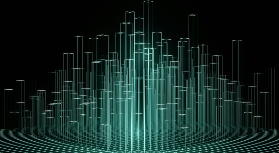 光の柱が立ち並び、サイバー空間や未来都市を連想させる。これは富士通がITサービスと先進テクノロジーでサステナビリティ・トランスフォーメーション（SX）を支援し、デジタルサービスによる「ネットポジティブ」の実現を目指す経営理念を象徴している。